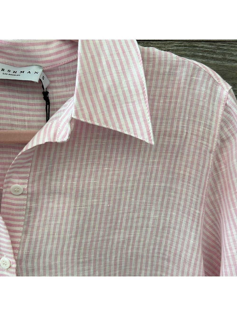 NWT Harshman Collette Shirt Pink Stripe 100% Linen Size Small - Picture 2 of 9